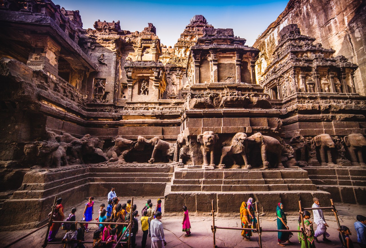 Out of one single rock. The Kailasanatha temple was directly carved within the side of a mountain. The structure is a freestanding multi-storey complex with inner rooms in its core. Why would want to go find materials and bring them together when it's just about shaping what you have in the most beautiful manner? I like that, everything is right here, there's no need to go away to find anything, it's all just about making your world the way you want. Ellora. Maharashtra, India, 2014.