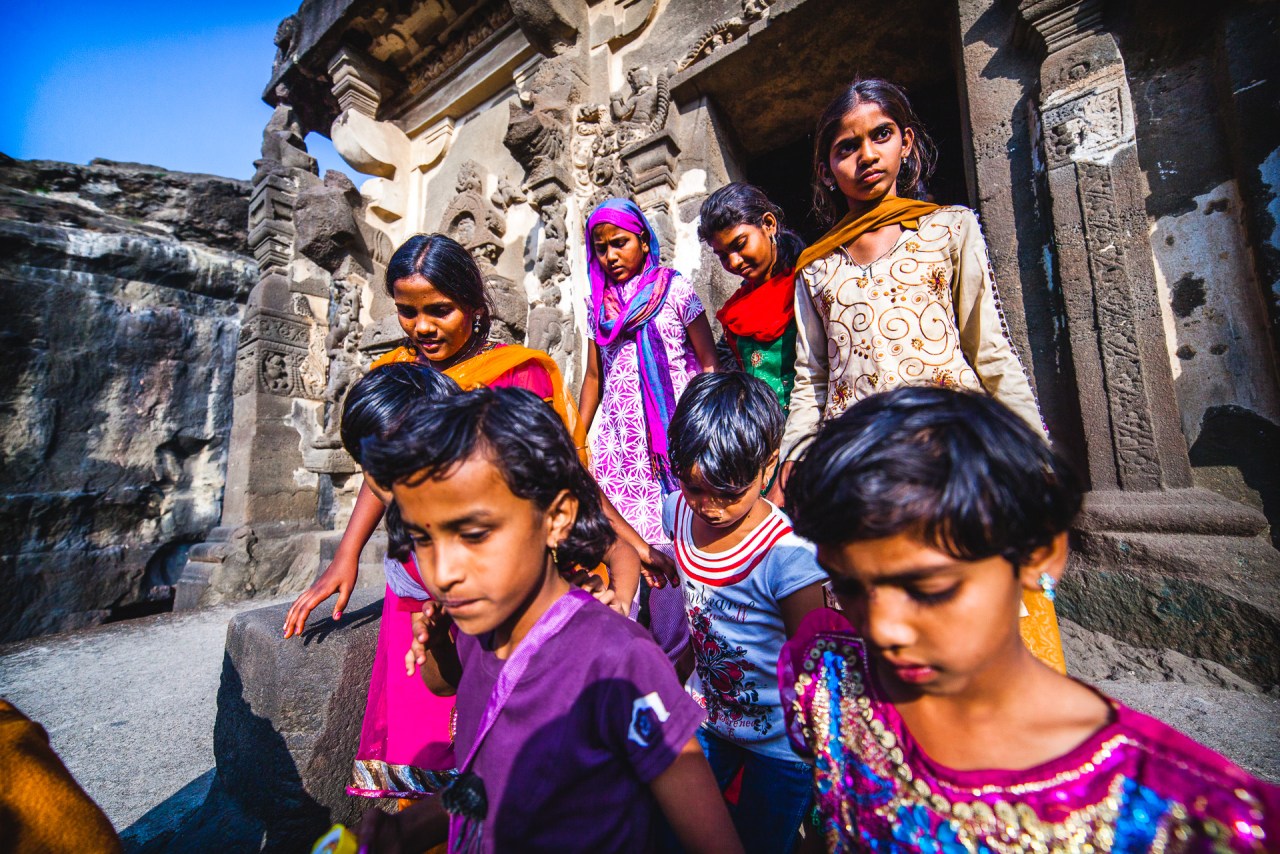 The last time I see her. Moving away, as it happens quite often in life, you say goodbye to the persons you love before a one way flight. The sharing, the looks, the laughs will be missed, always. They'll still be living in some part of my brain, they make me who I am. Maybe, that's only what I am. The flow inside the Kailasanatha Temple. Ellora, Maharashtra, India, 2014.